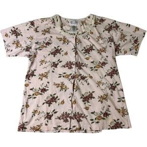 Komar Floral Button Front Sleep Top Pajama Shirt Cottagecore Womens M